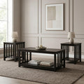 HOME DESIGN Ottawa 3 Piece Coffee Table Set with 2 End Tables and Lower Shelf Storage, Black