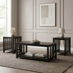 HOME DESIGN Ottawa 3 Piece Coffee Table Set with 2 End Tables and Lower Shelf Storage, Black