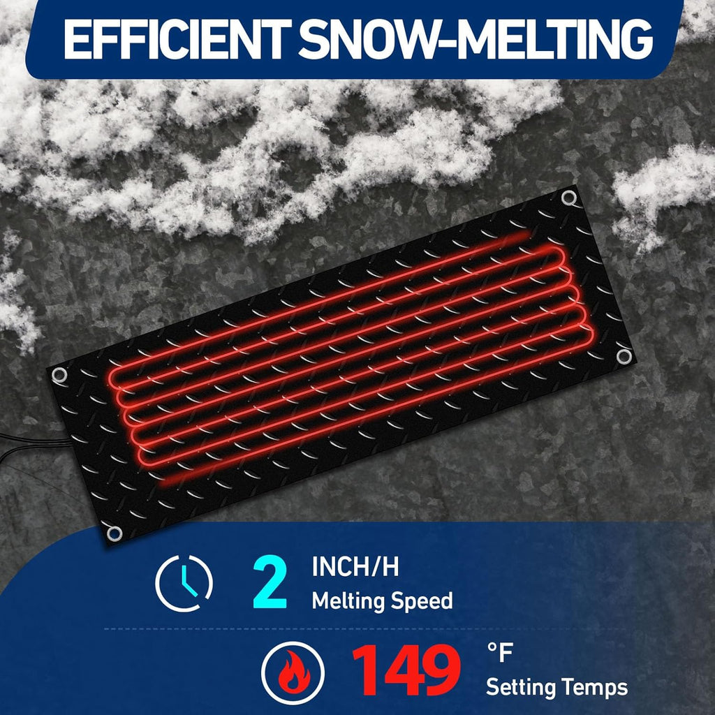 Riakrum 4 Pcs Heated Snow Melting Mats Outdoor, 10 x 48 in Winter Anti-Slip Heated Rubber Mat for Walkways Decks and Sidewalks, Snow and Ice Melting Pads Connection with 9.84 ft Power Cord