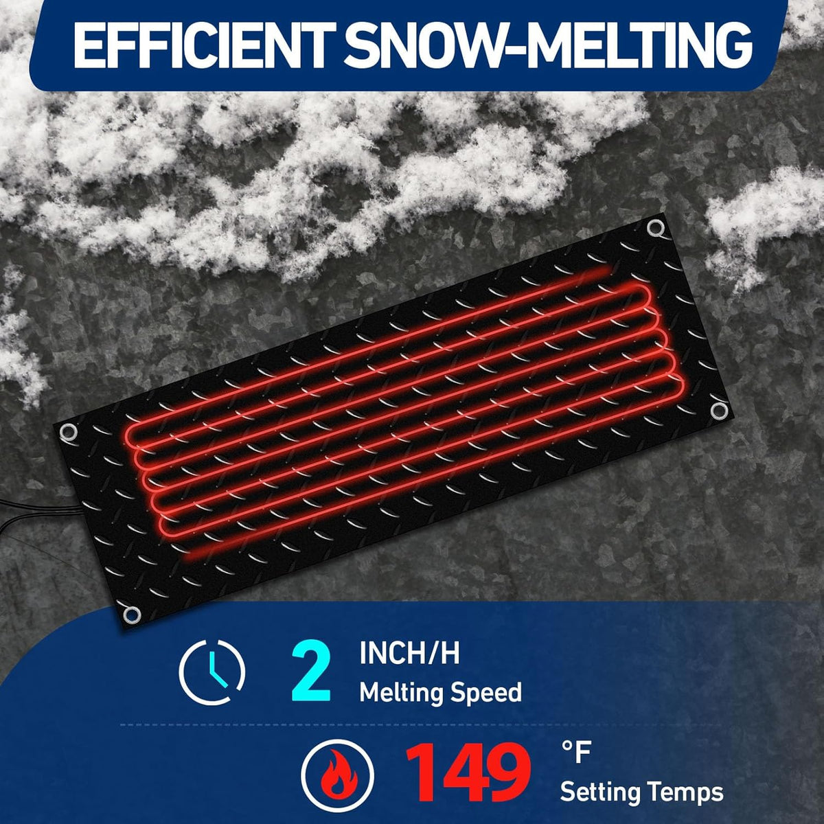 Riakrum 4 Pcs Heated Snow Melting Mats Outdoor, 10 x 48 in Winter Anti-Slip Heated Rubber Mat for Walkways Decks and Sidewalks, Snow and Ice Melting Pads Connection with 9.84 ft Power Cord