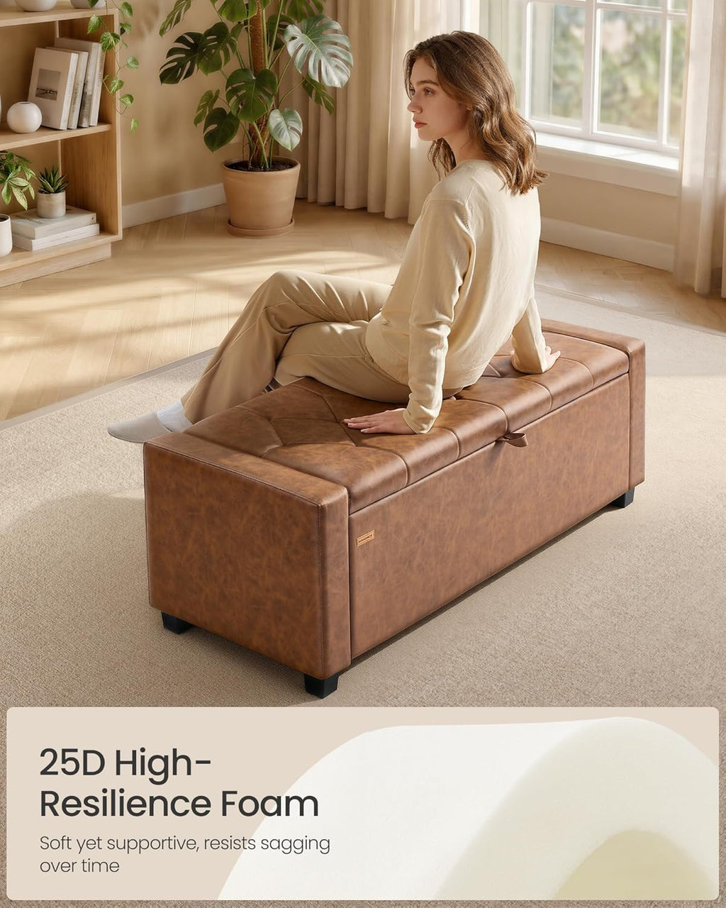 SONGMICS Storage Ottoman,ULOM521KQ01 | Buttons Decoration, Non-Slip Foot Pads, 661.4 lb Load Capacity, Coffee Brown, MACEO Collection ULOM521KQ01