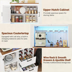 Unikito 72" Tall Pantry Cabinet, Kitchen Pantry Storage Cabinet with LED Light & Outlet, Kitchen Hutch Bar Cabinet with Microwave Stand, Wine Rack, Drawers and Shelves, Cupboard for Dining Room, White