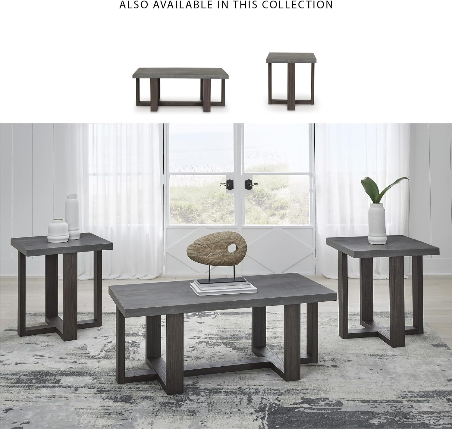 Signature Design by Ashley Dynnford Industrial Water Stain Resistant Table, Set of 3, Gray & Dark Brown
