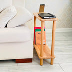 Handmade Slim Side Table Solid Beech Wood for Couch Living Room, Authentic Narrow End Table Hardwood 2 tier with Open Shelf for Office, Bedrooms, Book Rack, Eating Snack Tray, TV (Extra Slim, 7")