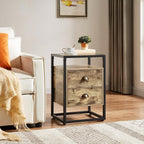 VECELO Bedside End Table, Modern Nightstand with Drawer, Night Stand for Living Room Bedroom, Tempered Glass, Grey