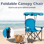 GYMAX Camping Chair, Folding Outdoor Lawn Chair with Canopy, Carry Bag & Cup Holder, Portable Heavy Duty Camp Chair for Outside Travel, Picnic, Beach Soccer Chairs