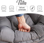Tiita Lazy Chair with Ottoman, Comfy Reading Accent Chair, Dark Grey | Foldable Footrest, Padded Seat and Backrest, Side Pocket for Lounging in Living Rooms, Bedrooms, Dorms and Small Spaces