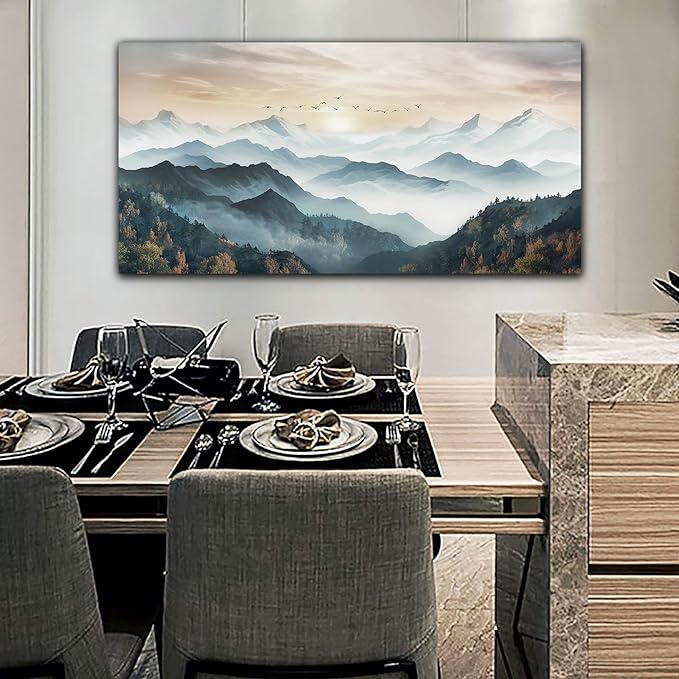 Lapremoly Canvas Wall Art For Living Room Large Wall Decoration For Office Bedroom Wall Decor Fog Forest Landscape Wall Painting Mountain Pictures Modern Canvas Art Prints Room Home Decor 24"X48"