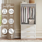 White Armoire Wardrobe Closet: 75" Large Wardrobe Closet with 6 Drawers, Bedroom Armoires with 4 Doors, Wooden Tall Closets Cabinet for Hanging Clothes (63")