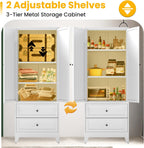 72" Metal Storage Cabinet with 2 Drawer, 2 Adjustable Shelves & Hooks, Utility Kitchen Pantry Cabinet for Home, Living Room, Pantry, Assemble Required (White)