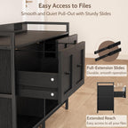 Filing Cabinet for Home Office, 43" Wood File Cabinet with Power Outlet, 2 Drawers, 2 Open Storage Shelves, Black Lateral File Storage Fits Legal/Letter/A4 Size, Printer Stand with Bookshelf Organizer