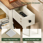CHOEZON Farmhouse End Table, 2-Tier Narrow Side Table with Drawer, Wooden Nightstand, for Small Space, Living Room, Bedroom, Cloud White and Walnut MBZ13WL