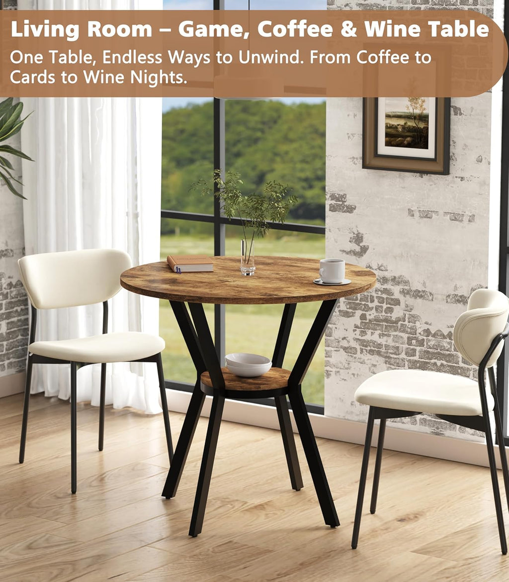 MECHYIN 31.5" Round Kitchen Table for 2-4, Small Round Dining Table with Storage, Rustic Wood Circle Table with Metal Legs, Compact Dining Room Table for Kitchen, Cafe, Apartment and Small Space