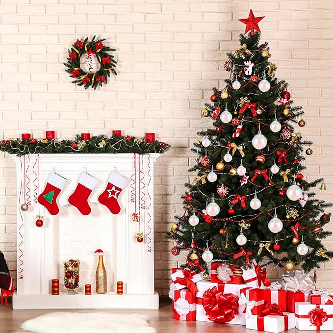 50 PCS Christmas Iridescent Ornaments,Clear Plastic Bubbles Hanging Filled Ornaments,Christmas DIY Hanging Rainbow Ball 5 Different Sizes for Xmas Tree Wedding Party Birthday Home Decorations