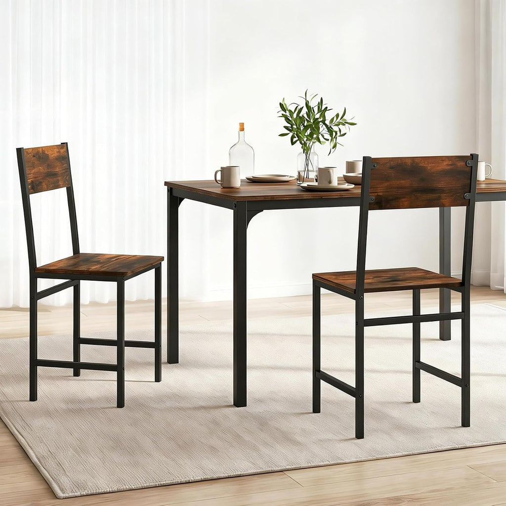 Industrial Dining Chairs Set of 4, Wooden Kitchen Chairs with Slanted Backrests & Metal Legs, 330lb Capacity, Easy to Assemble, Farmhouse Dinner Seats for Living Room, Restaurant , Rustic Brown