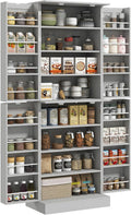 HOMCOM 65" Kitchen Pantry Storage Cabinet 16 Door Shelves Gray | Freestanding Kitchen Cabinet, 4 Doors, 8-Tier Shelving, Adjustable Shelves