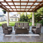 Belord Wicker Outdoor Furniture Patio Furniture Set - 6 Piece Patio Conversation Set with Swivel Rocker Chairs, Rattan Sofa, Ottomans and Coffee Table, Gray Cushion