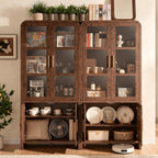 77" Tall Kitchen Pantry Cabinet,Thickened Panel,Dark Burl,1Pcs | Wooden Curved Storage Cabinets with Adjustable Shelf, Cupboard with Glass Door for Dining Room, Living Room, Bathroom