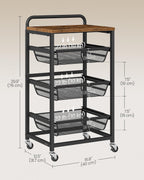 VASAGLE 4-Tier Storage Rolling Cart Organizer with Pull-Out Baskets | Utility Cart with Wheels, Handle, 12.5 x 15.8 x 29.9 Inches, Rustic Brown and Matte Black, DACEY Collection ULRC040K01