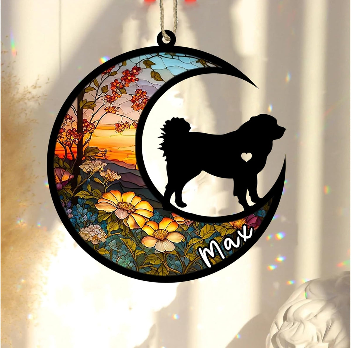Personalized Dog Memorial, Custom Name Caucasian Shepherd Dog Christmas Ornament with Name, Custom Breeds, Pet Loss Light Catcher, Gifts for Lovers Loss of Pet Sympathy on Mothers Day Christmas
