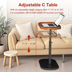 C Shaped Side Table Adjustable Height, 360° Swivel Couch End Table That Slide Under, Small C Shaped End Table for Sofa/Bed/Bathtub, Coffee TV Dinner Tray for Living Room, Bedroom, Bedside (Walnut)