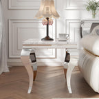 Square Faux Marble End Table, Modern Elegant Side Table with Stainless Steel Legs and Silver Mirrored Finish, Luxury End Table for Living Room, Bedroom, Office