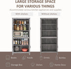 HOMCOM 64" Kitchen Pantry Cabinet, Freestanding Storage Cabinet with 4 Doors and 3 Adjustable Shelves for Dining Room, Gray Oak