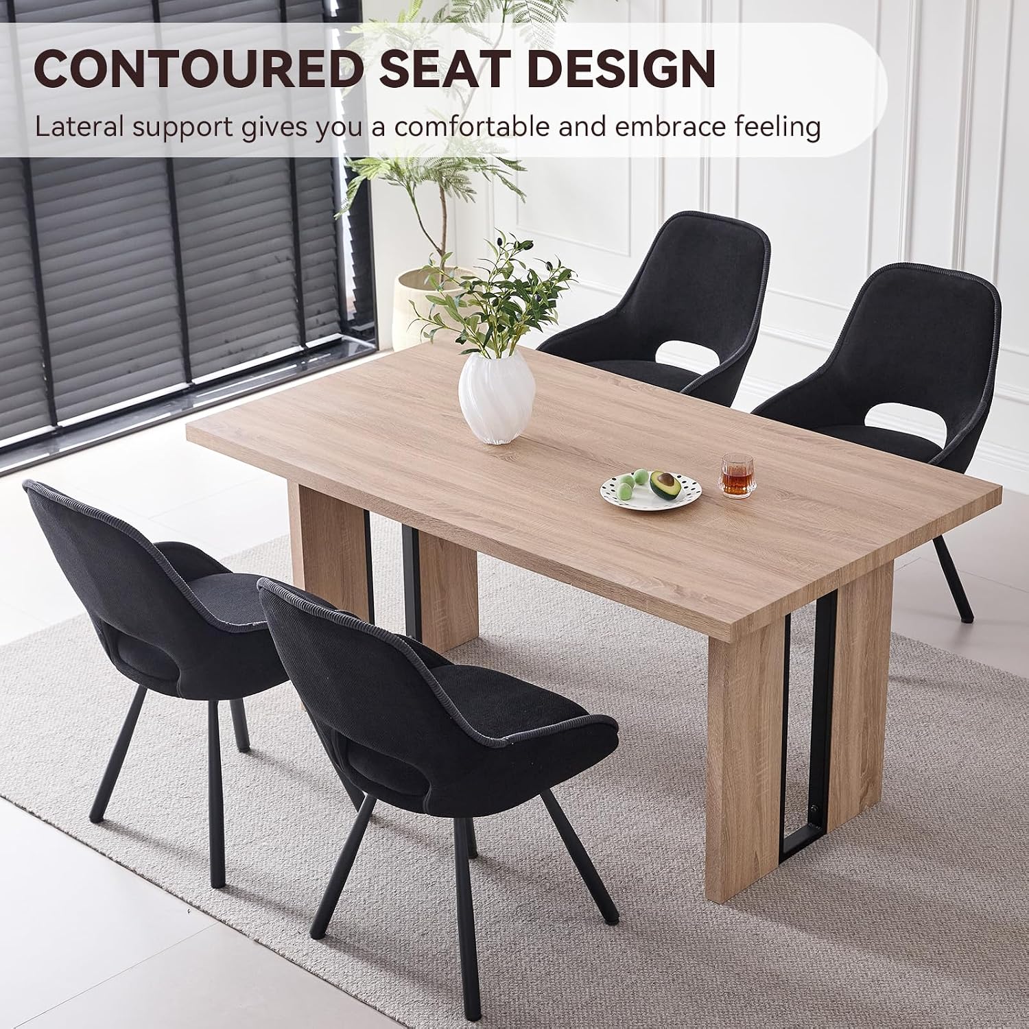 Swivel Dining Chair Set of 4, Modern Upholstered Fabric Kitchen Chairs with Thicken Cushion for Living Room Bedroom Restaurant (Black)