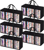 Criusia 6 Pack DVD Storage Bags, Clear PVC Media Organizer with Zipper and Handles, Stackable Holder Case for CDs, Blu-ray, Video Games, Albums, Movie Cases
