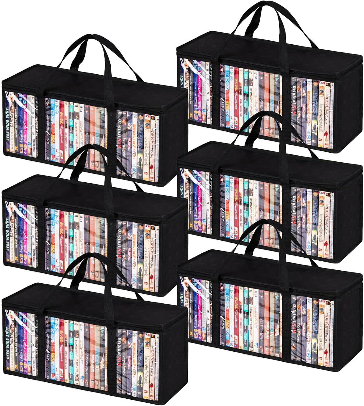 Criusia 6 Pack DVD Storage Bags, Clear PVC Media Organizer with Zipper and Handles, Stackable Holder Case for CDs, Blu-ray, Video Games, Albums, Movie Cases