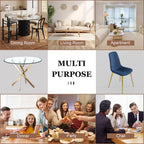 5-Piece Glass Dining Table Set, Modern Round Gold Dining Room Set with Tempered Glass Kitchen Table and 4 Blue Upholstered Chair for Apartment, Living Room