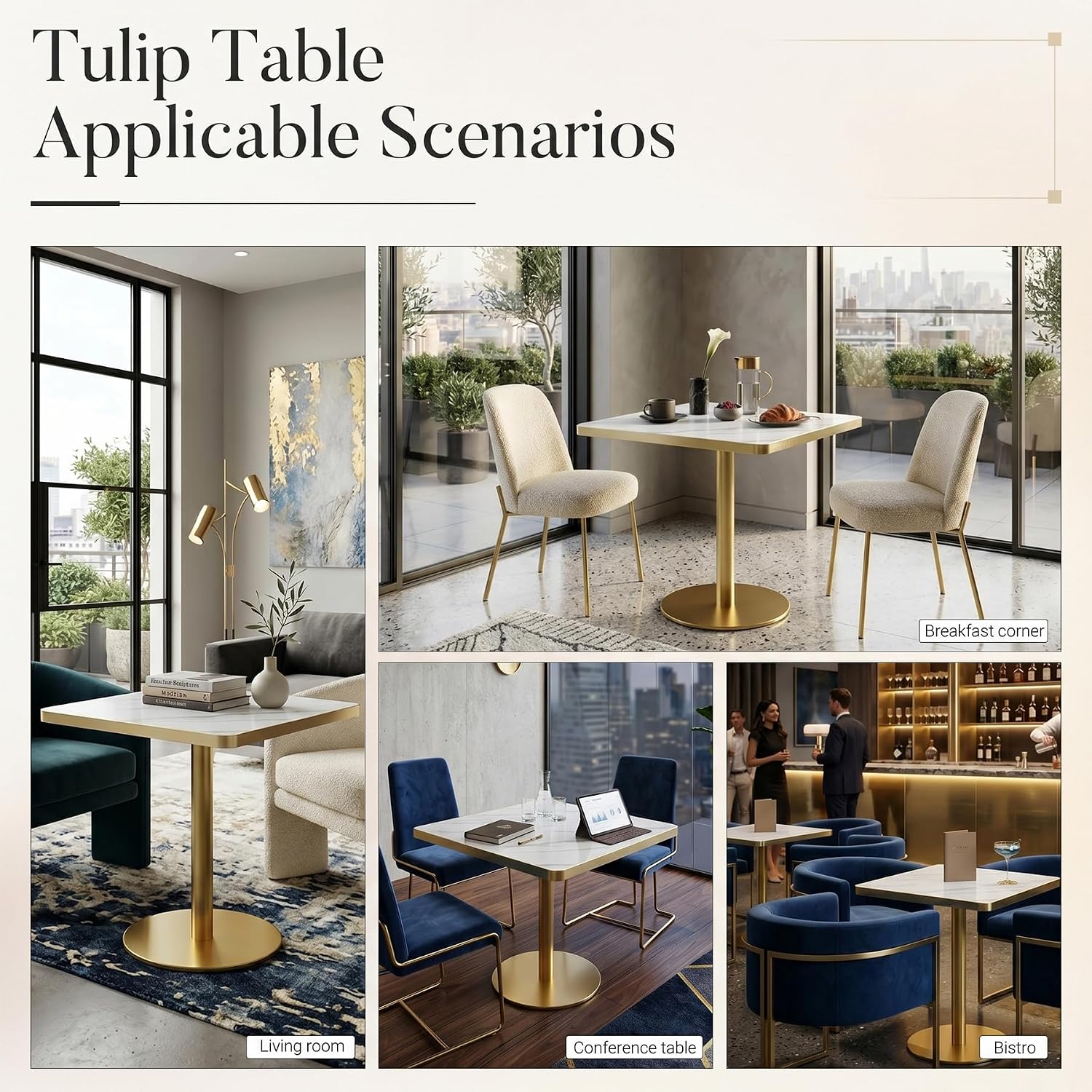 31.5" Square Dining Table, Square Restaurant Table with 1.2" Thick Sintered Stone Tabletop and Golden Metal Pedestal Base, Bistro Table for Diner, Bar, kitchen, Bakery, Apartment (Marble White)