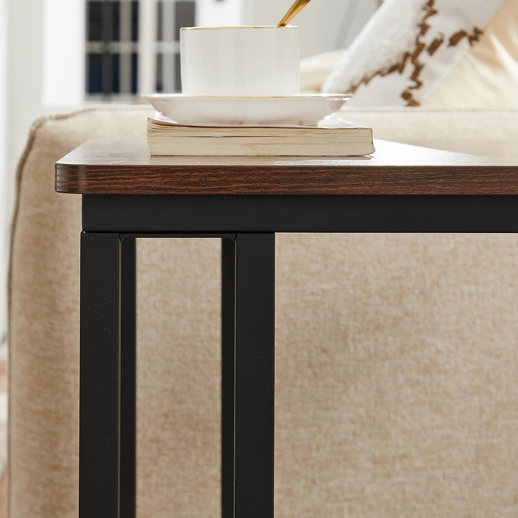 VASAGLE C Shape End Table for Couch or Sofa, Industrial Small Side Table | TV Tray With Wheel, Coffee Table in Living Room, Bedroom, 19.7 x 13.8 x 23.6 Inches, Dark Walnut and Black ULNT50Z