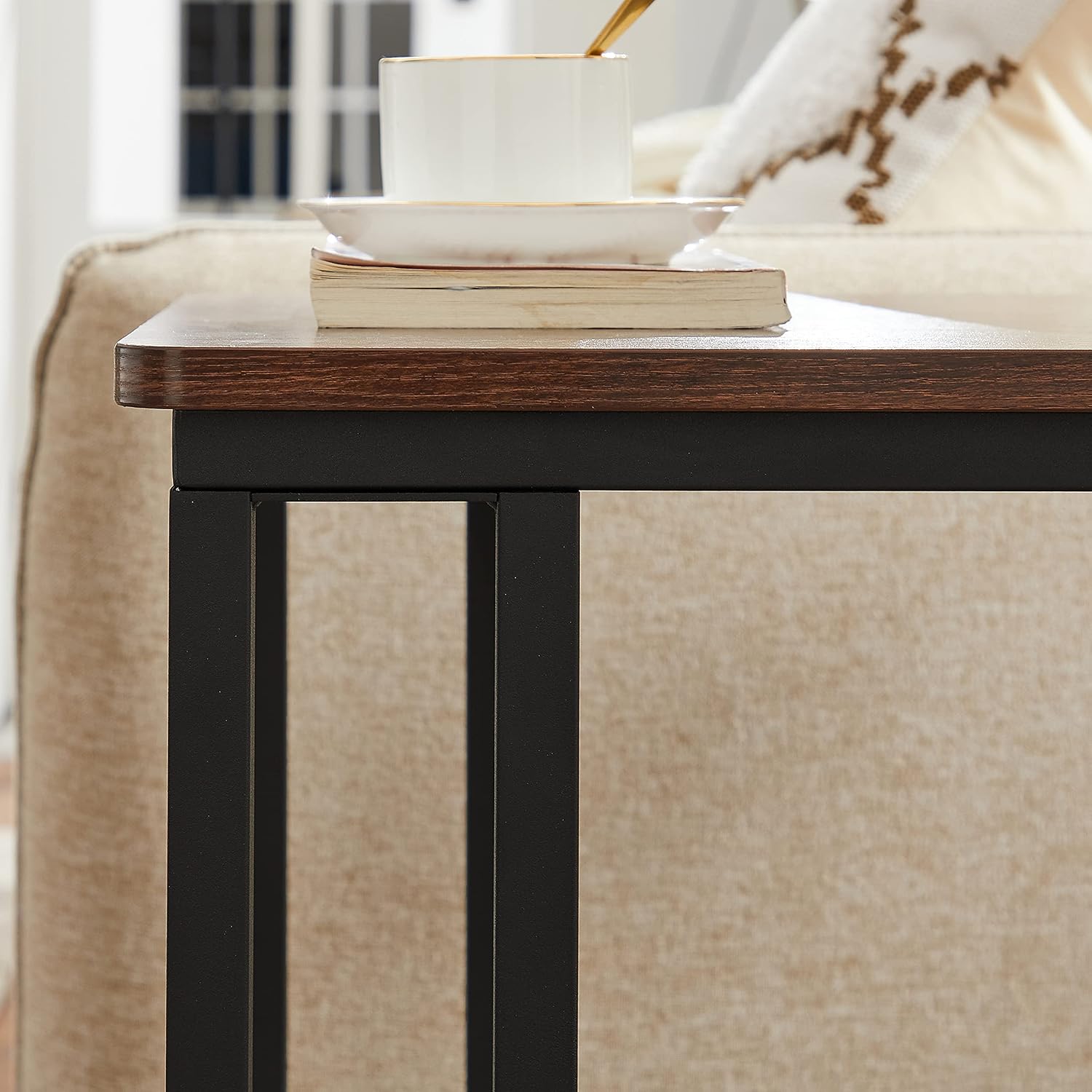VASAGLE C Shape End Table for Couch or Sofa, Industrial Small Side Table | TV Tray With Wheel, Coffee Table in Living Room, Bedroom, 19.7 x 13.8 x 23.6 Inches, Dark Walnut and Black ULNT50Z
