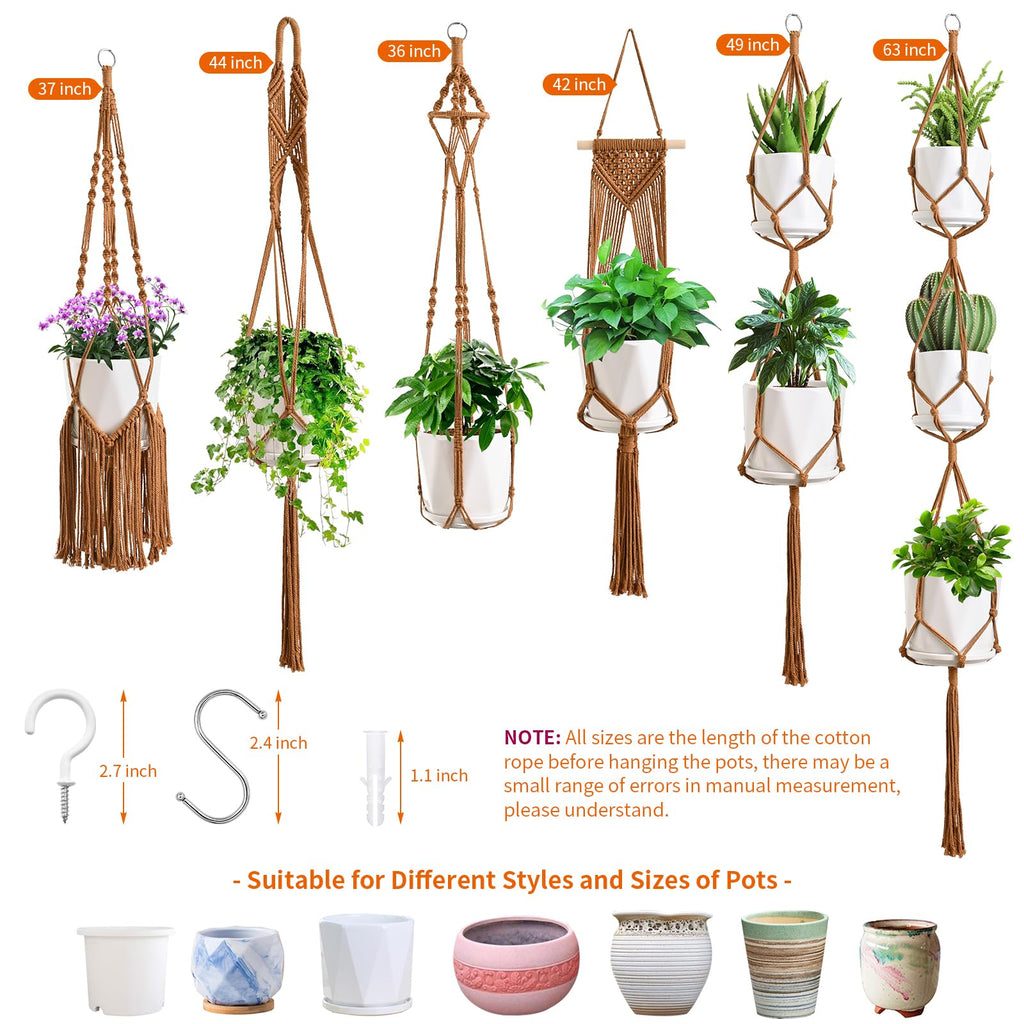 SFENNGPET Macrame Plant Hangers, 6Pack Hanging Planters for Indoor Plants