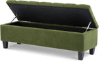Christopher Knight Home Ottilie Boucle Fabric Storage Ottoman Bench, Wooden Rectangular Ottoman with Storage, Bedroom End of Bed Foot Stool, Entryway Ottoman Footrest, Living Room Extra Seat, Green