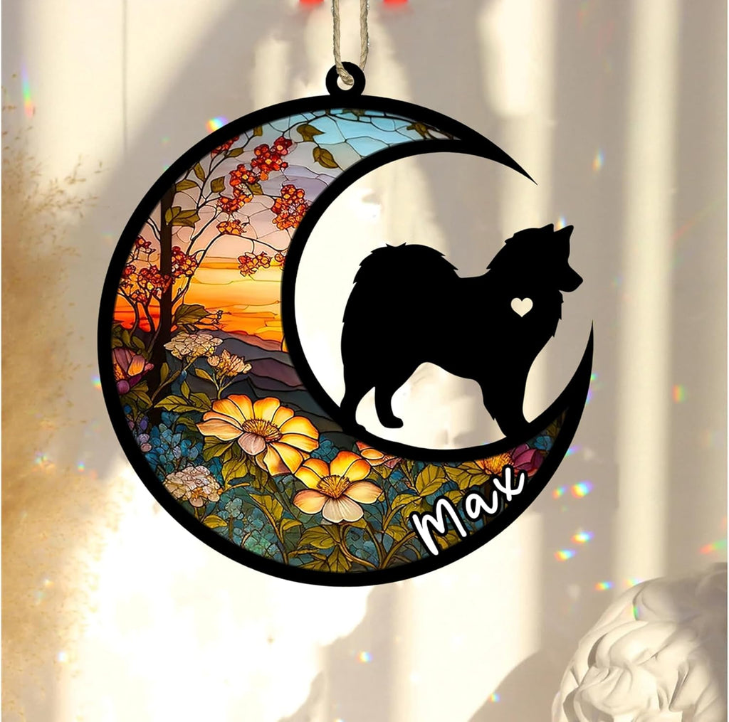 Personalized Dog Memorial, Custom Name American Eskimo Dog Christmas Ornament with Name, Custom Breeds, Pet Loss Light Catcher, Gifts for Lovers Loss of Pet Sympathy on Mothers Day Christmas