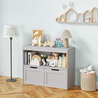 Kids Furniture Set for Bedroom Toddler Table and Chair Desk Toy Box | Durable MDF storage with 2 drawers and open shelves. Safe rounded edges, anti-tip device, and hidden wheels. Perfect for