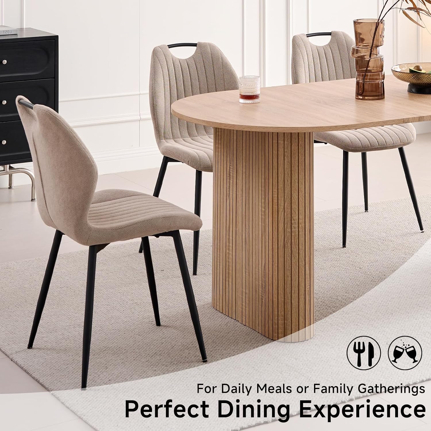Dining Chairs Set of 4, Upholstered Living Room Chairs Modern Fabric Wingback Kitchen Chairs for Apartment Waiting Room, Khaki