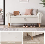 Furniliving 55” End of Bed Bench, Bedroom Bench with Button-Tufted, Large Upholstered Storage Ottoman Entryway Bench with Storage Shoe Cabinet Bench, for Bedroom, Linen, Beige