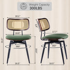 Dining Chairs, Set of 4, Modern, Green, Rattan & Faux Leather, Swivel with 360 Rotation, Ergonomic & Adjustable Height