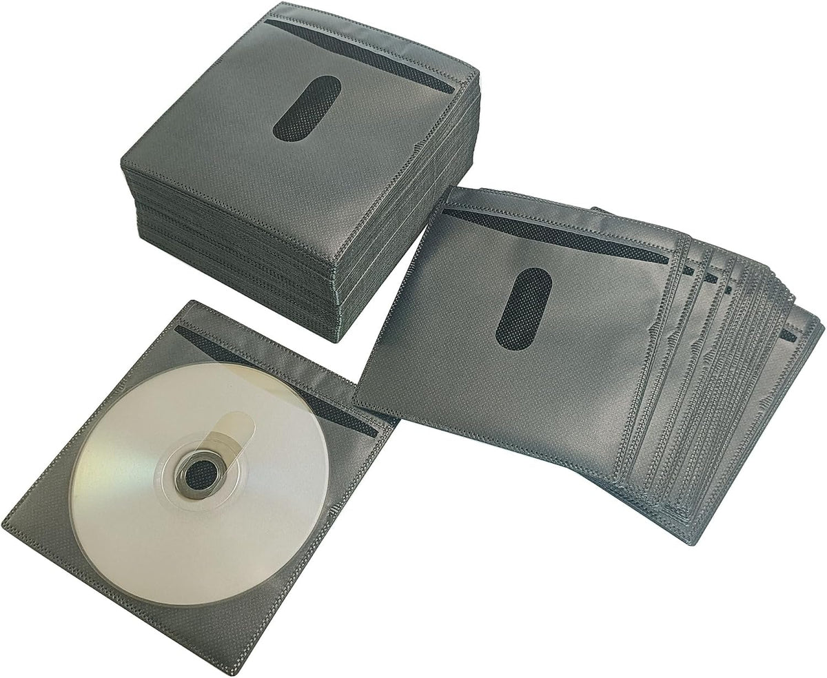 100 Pack Premium CD DVD Sleeves Cases,Thick Non-Woven Material Double-Sided Refill Plastic Sleeve for CD and DVD Storage Binders Disc Case with Drop-Proof Closure(New Black)