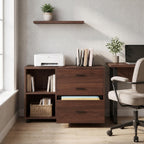 Tribesigns 39 in. Wooden Filing Cabinet with Open Storage Shelves and 3 Drawers,Rolling File Cabinet with Adjustable Hanging Rail,Printer Stand for Home Office (Walnut)