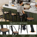 Aklaus Metal Bar Stools Set of 4,30 inch Barstools Bar Height Bar Stool with Backs Farmhouse Bar Stools with Large Seat High Back Kitchen Dining Chairs Modern Bar Chairs Matte Black Stools