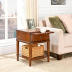 2 Tier Solid Wood Square End Table with Drawer, Wooden Sofa Side Table with Pull-Out Tray & Lower Shelf, Nightstand Bedside Table for Living Room Bedroom, 19.7x17.7x22.8in