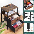 Yoobure Nightstand with Charging Station, Small Night Stand with Fabric Drawers and Storage Shelf for Bedrooms, Small Spaces, Bedside Table with USB Ports & Outlets