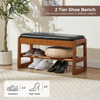 31.5" Shoe Rack Bench,2 Tiers Shoe Bench with Storage,Walnut Storage Bench with Faux Leather Cushion for Entrance Entryway Hallway PU Black