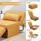 Yellow Sofa Bed, Convertible Chair 4 in 1 Multi-Function Modern Folding Ottoman Guest Bed with Adjustable Sleeper for Small Room Apartment