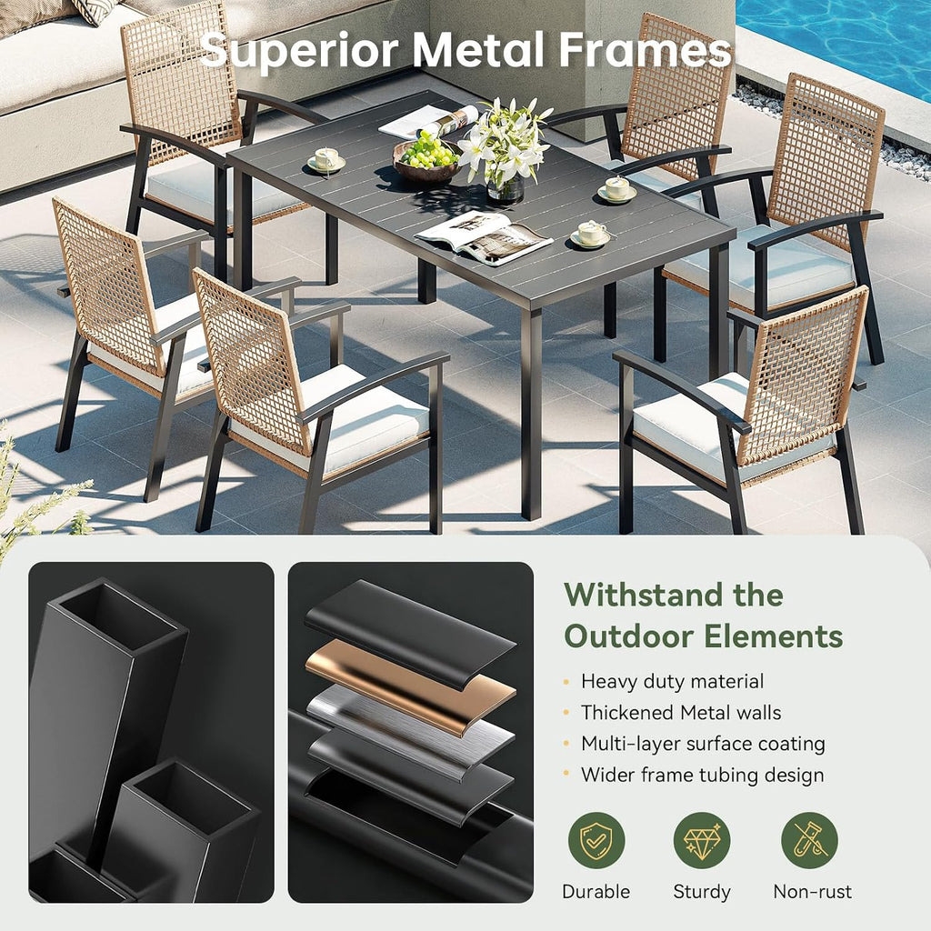 Aoxun 7-Piece Wicker Patio Table and Chairs Set for 6 with Umbrella Hole