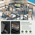 Aoxun 7-Piece Wicker Patio Table and Chairs Set for 6 with Umbrella Hole